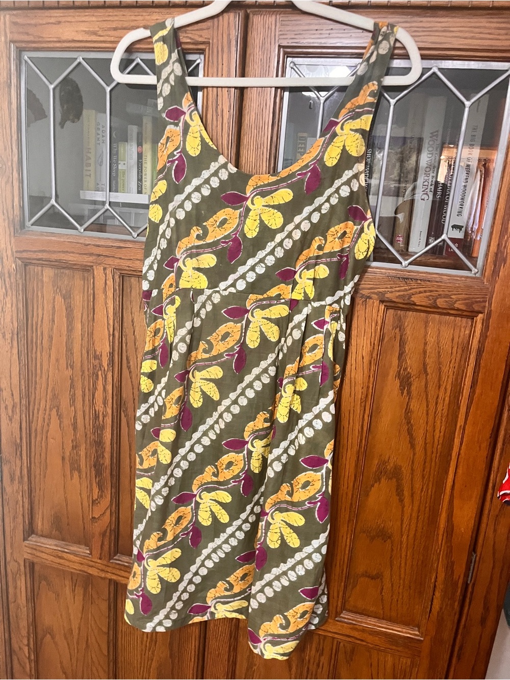 Olive Floral batik Sleeveless Summer Dress